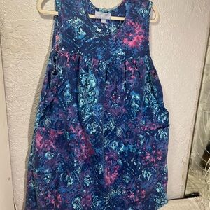 Vibrant Blue and Pink Sleeveless night gown house dress